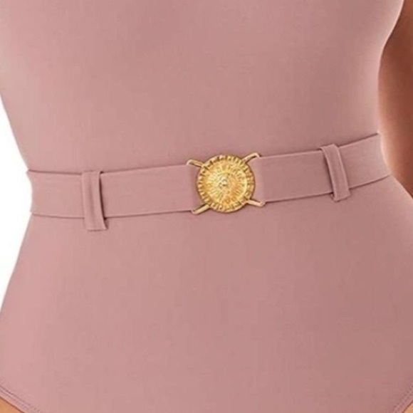 SKINNY DIPPERS by Miraclesuit nude belted medallion one piece simba swimsuit L - Picture 3 of 8